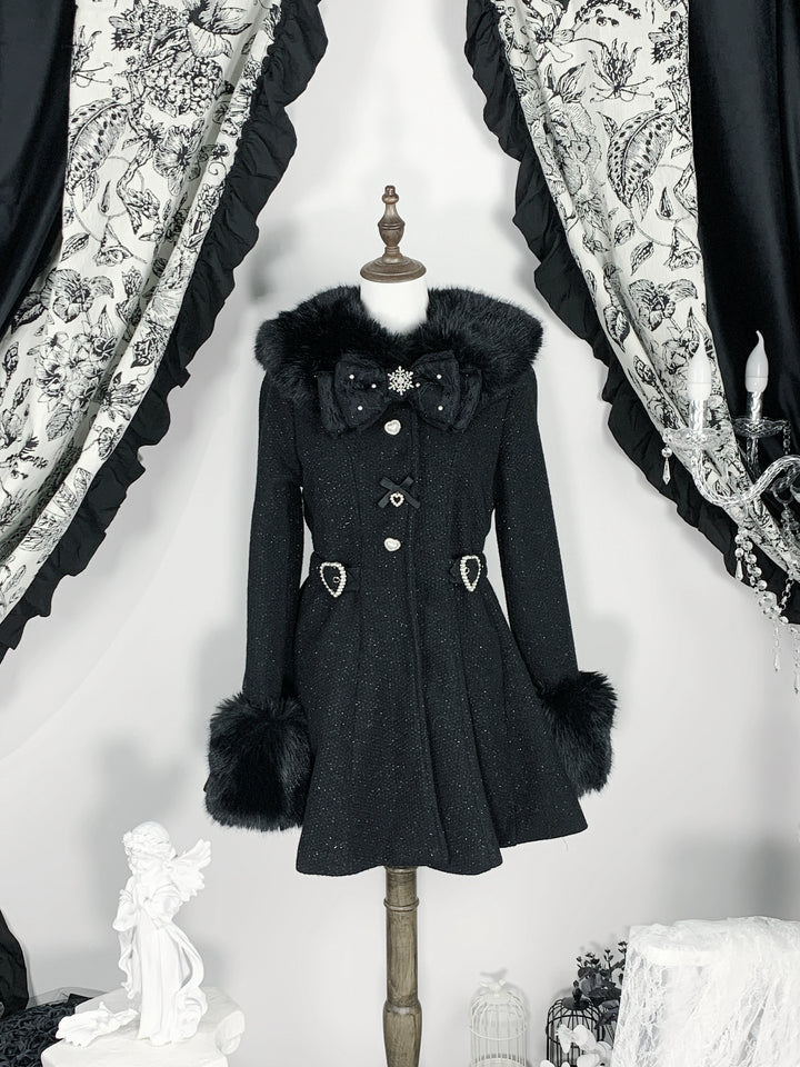 Ryousangata Winter Coat, Detachable Faux Fur Trim (Black / L M) 43939:792436
