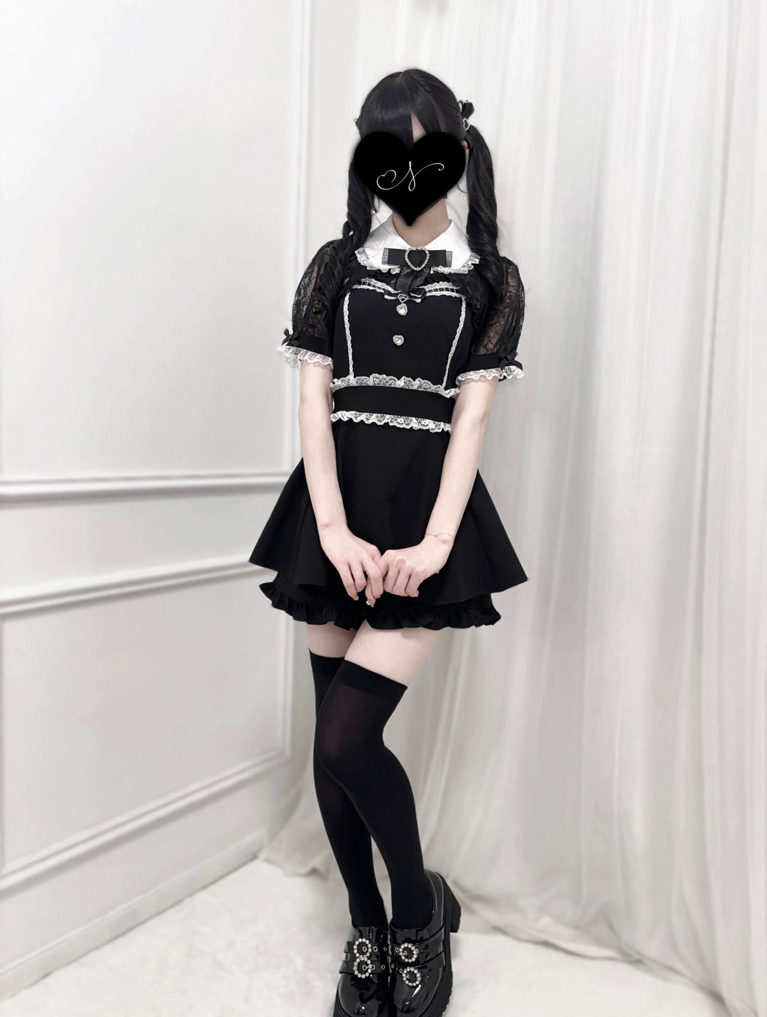 Jirai Kei Lace Shawl Dress Set, Rhinestone Details 43567:779741