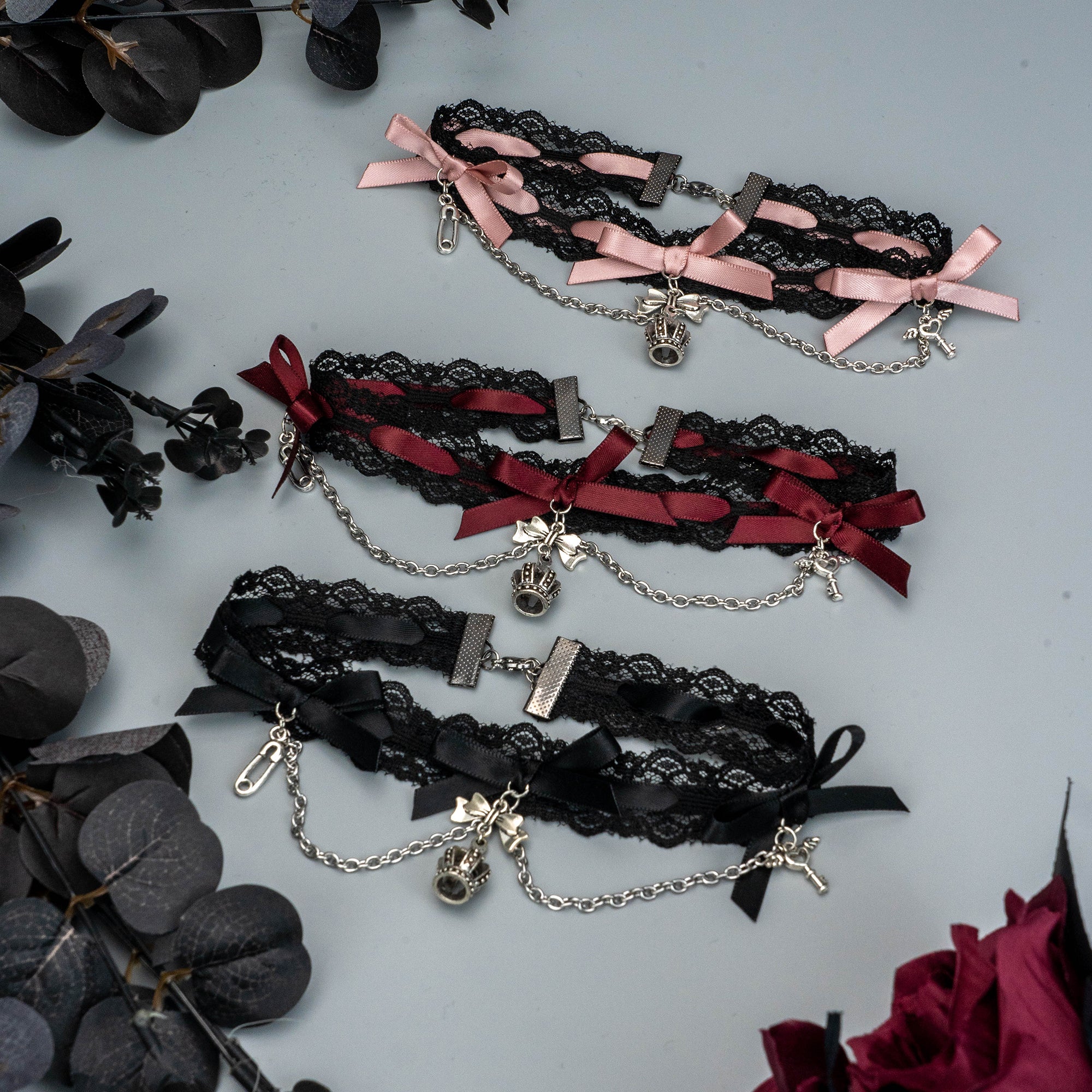 Jirai Kei Black Pink Choker Lace Beaded Chain – Honey Wardrobe