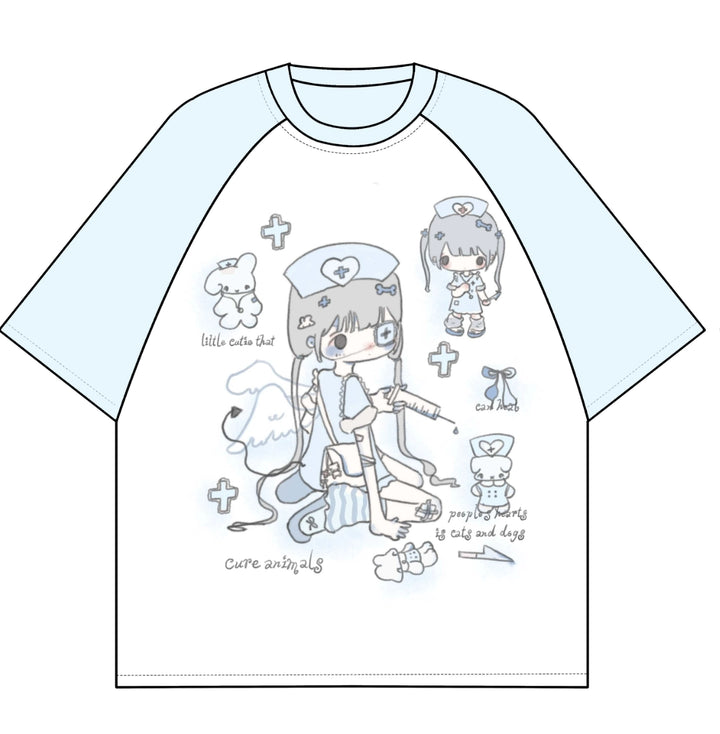 Yami Kawaii Cotton T-Shirt with Angelic Nurse Print (L M S XL) 42852:755361