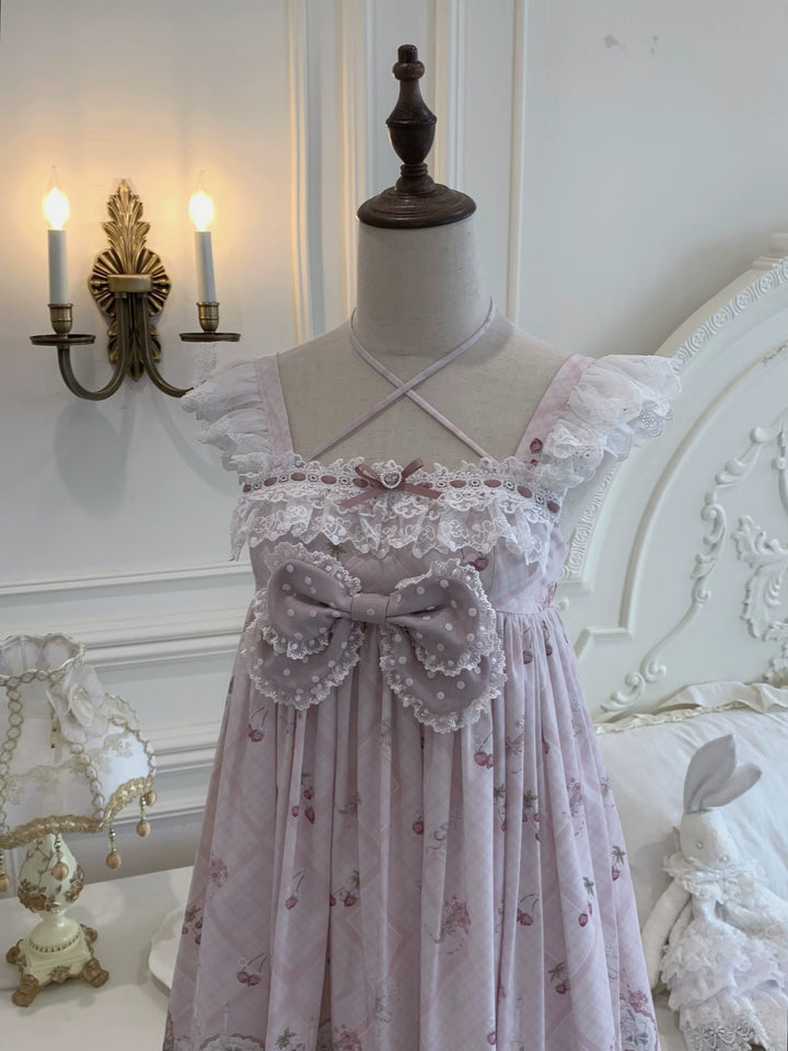 Strawberry Bunny Printed Kawaii Lolita Dress, Halter Neckline 45456:857970