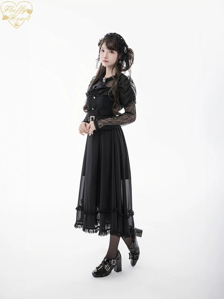Lace-sleeves Jirai Kei Blouse & Voile Skirt With Detachable Belt 42954:758906