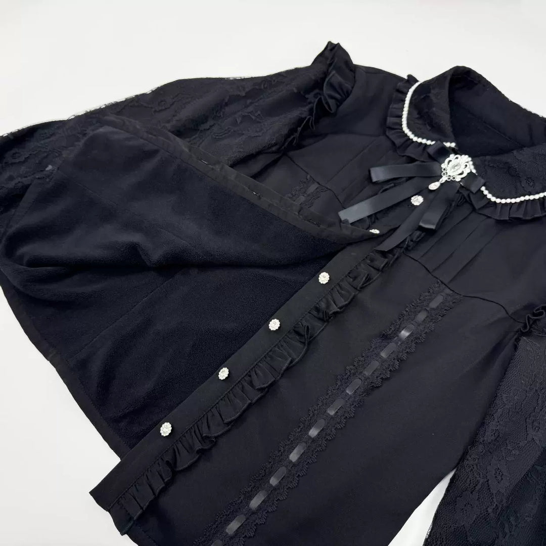 Jirai Kei Lace Sleeves Blouse, Fleece Lining (L M S XL / In-stock Pre-order) 44177:800921