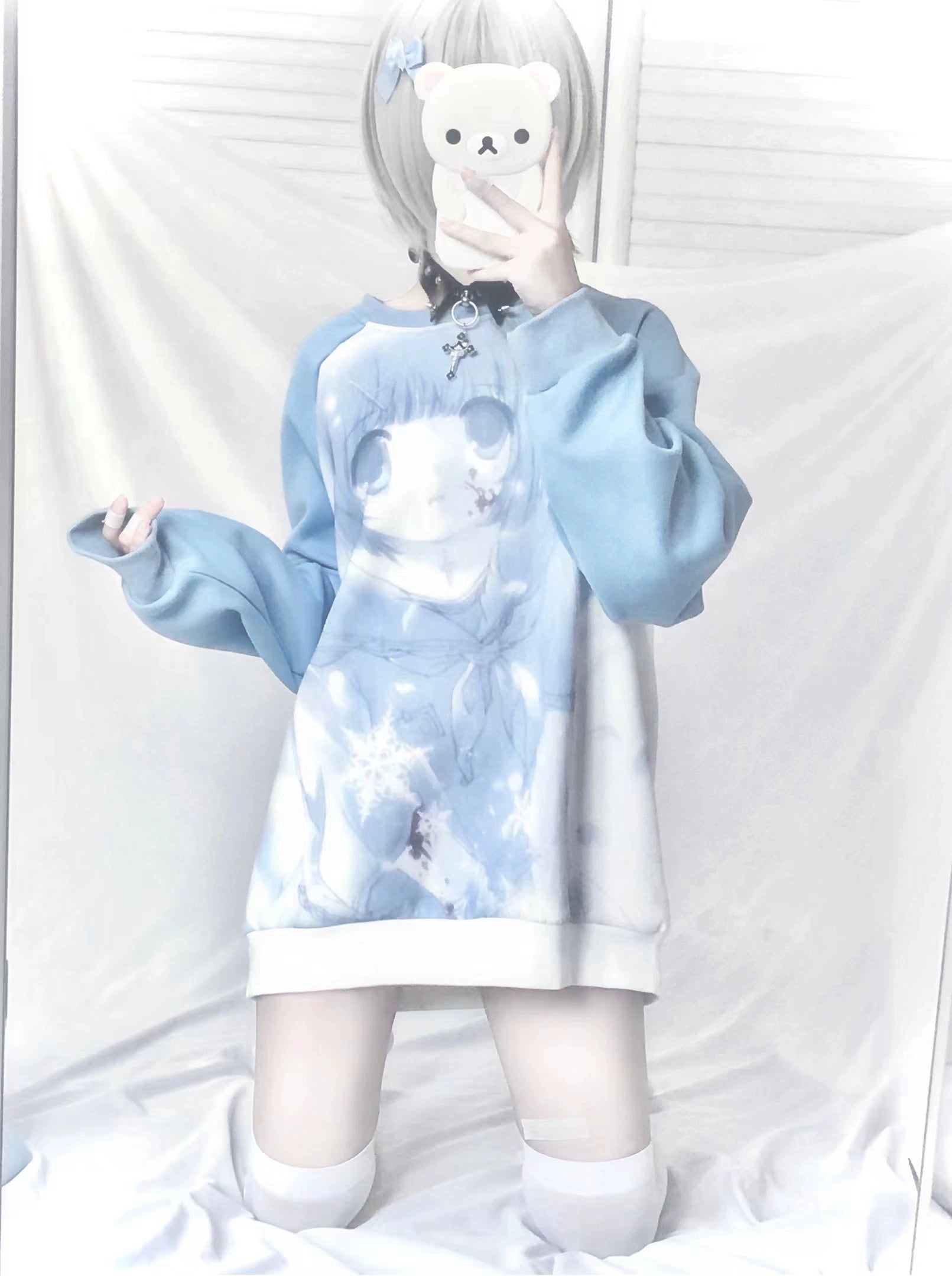 Jirai Kei Blue Sweatshirt Anime Girl Printed Sweatshirt 33326:430970