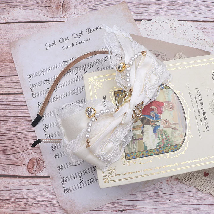 Jirai Kei Pearl-edged Headband, Crown & Heart Rhinestone 45073:833614