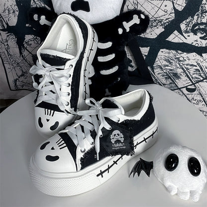 Y2K Subculture Girl Platform Canvas Black White Shoes (34 35 36 37 38 39 40) 28960:344032