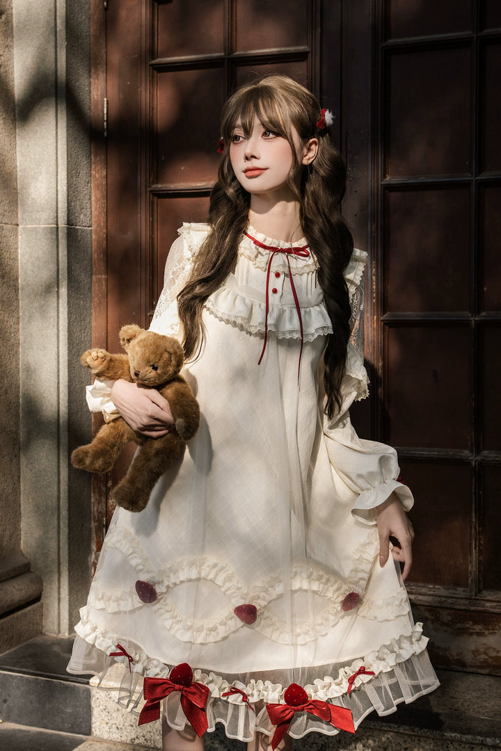 A-Line Daily Lolita OP Dress, Strawberry Accents 44324:805689