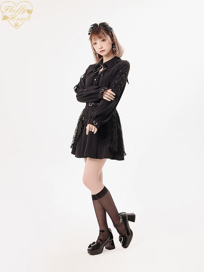 Jirai Kei Black Purple Skirt With Double Layer 21940:350816