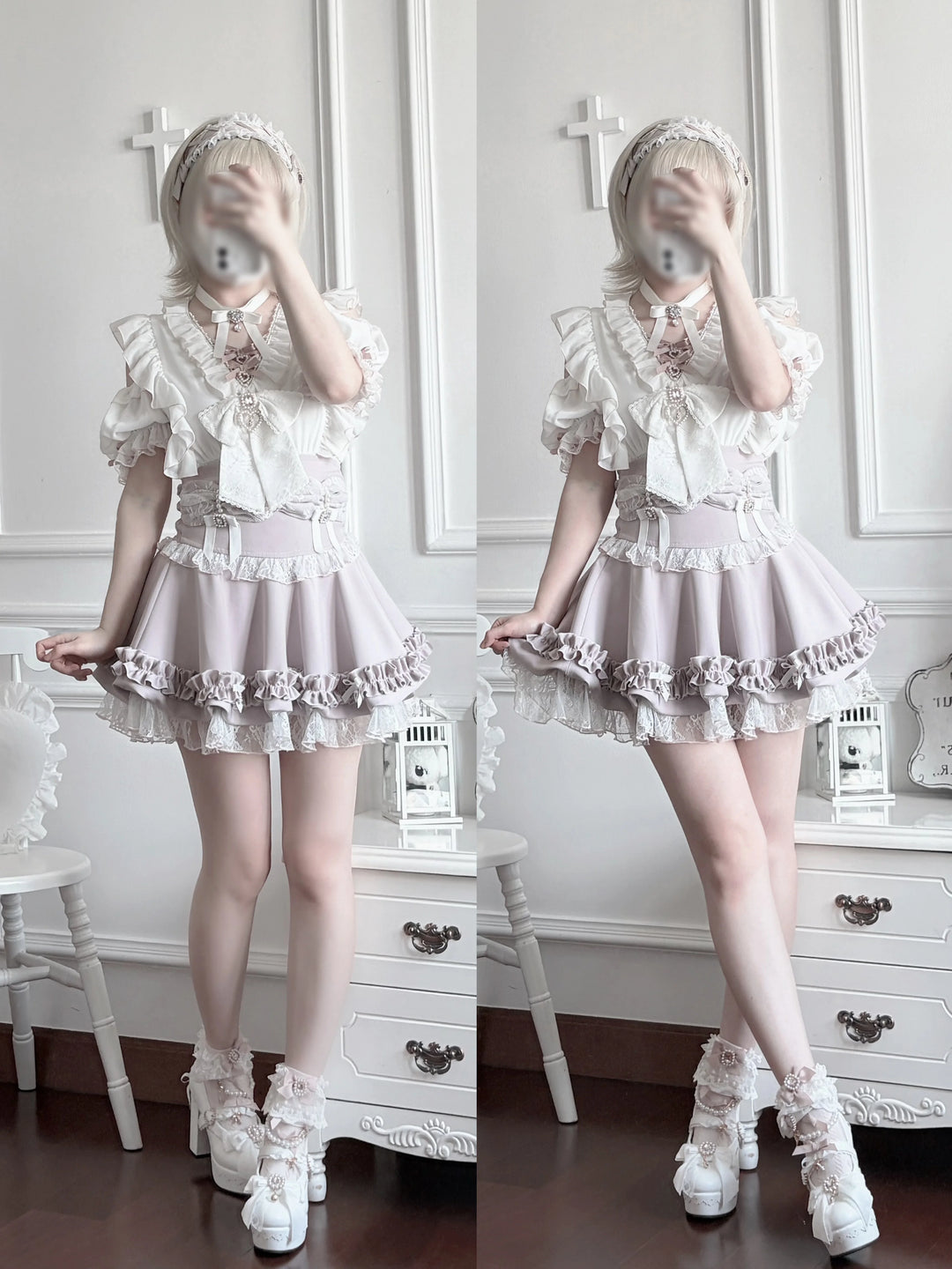 Fluffy Jirai Kei Bubble Skirt, Detachable Waist Bows 45936:870230