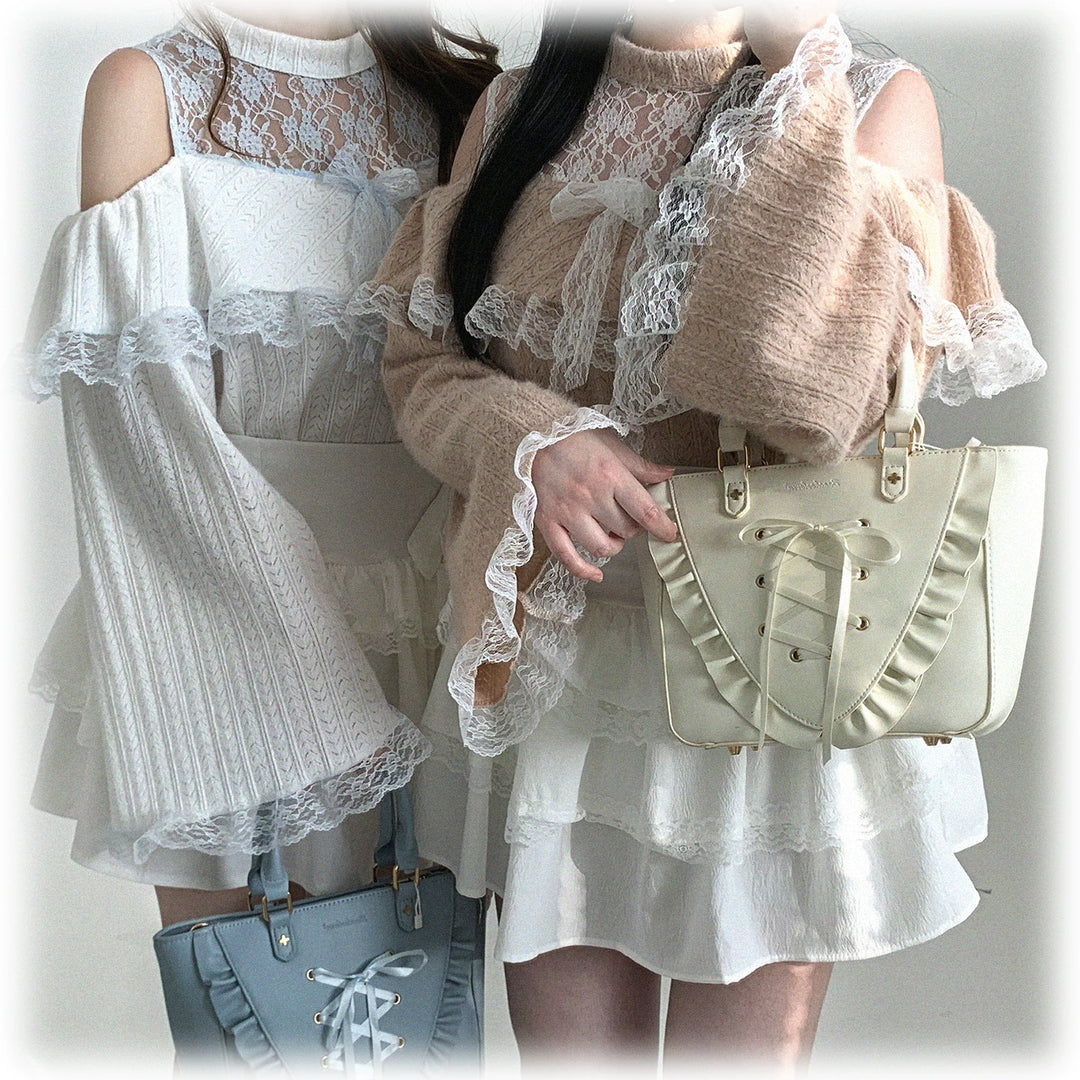 Soft Plush Ryousangata Sweater, Lace Details 44470:810447