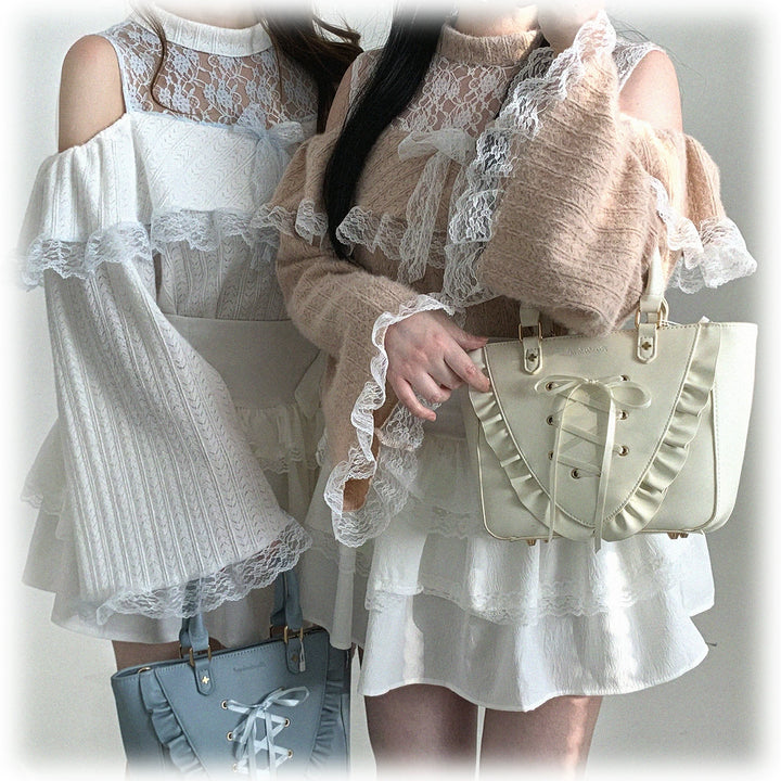 Soft Plush Ryousangata Sweater, Lace Details 44470:810447