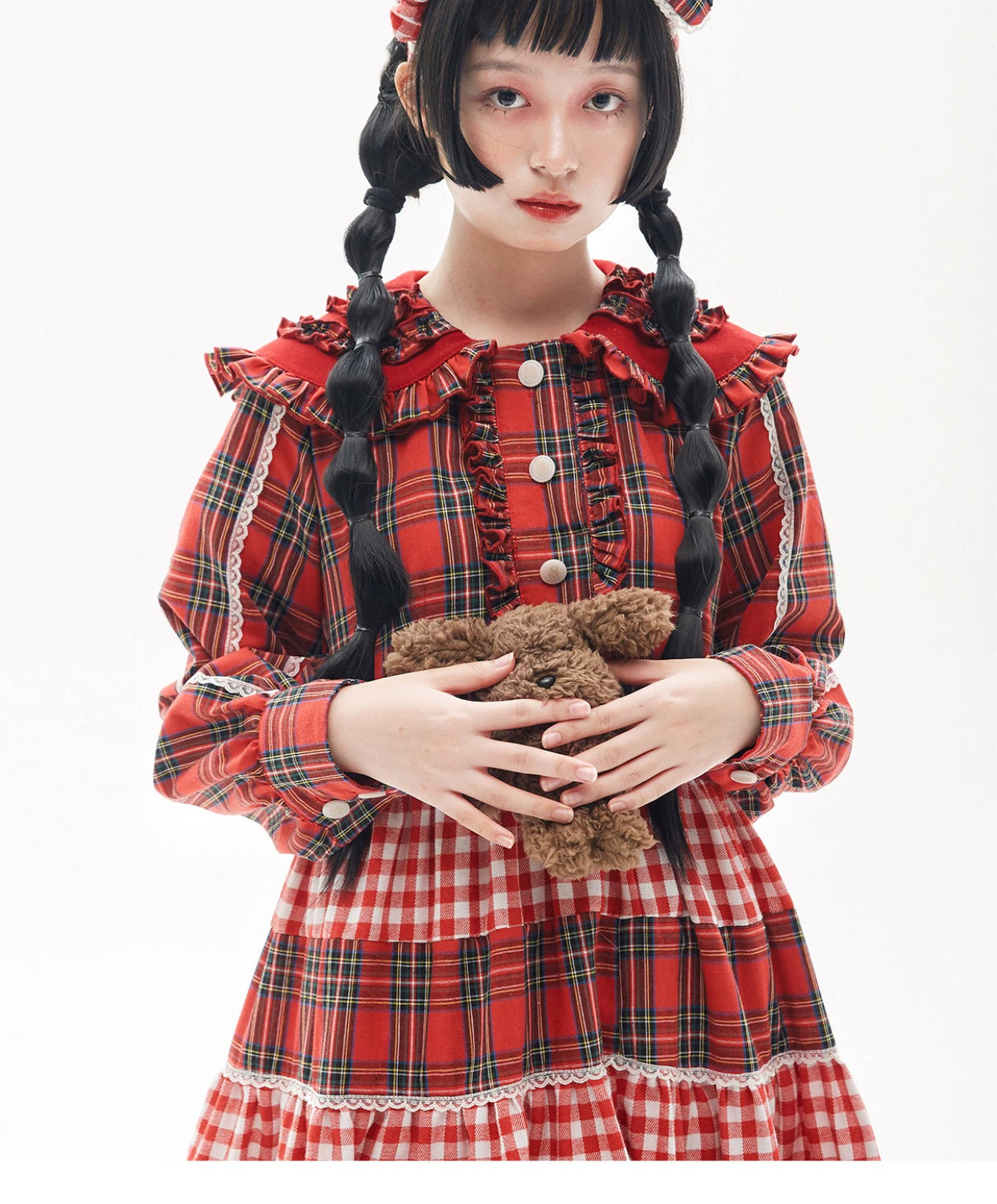 Sweet Lolita Dress Kawaii Dress Retro Dress Red Plaid Dress 36148:542770