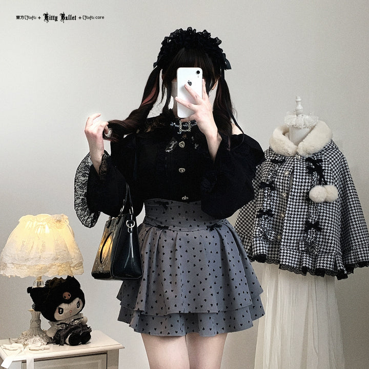 Lace Open-Shoulder Jirai Kei Blouse, Long Sleeves 44004:793118