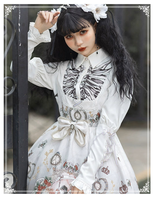 Gothic Lolita Dress Set Black White Lolita Blouse Dress Set 35536:495568