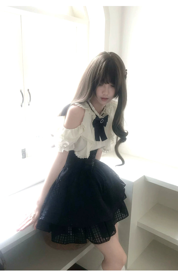 Seiso Kei Open Shoulder Blouse, High Waist Skirt 45344:849390