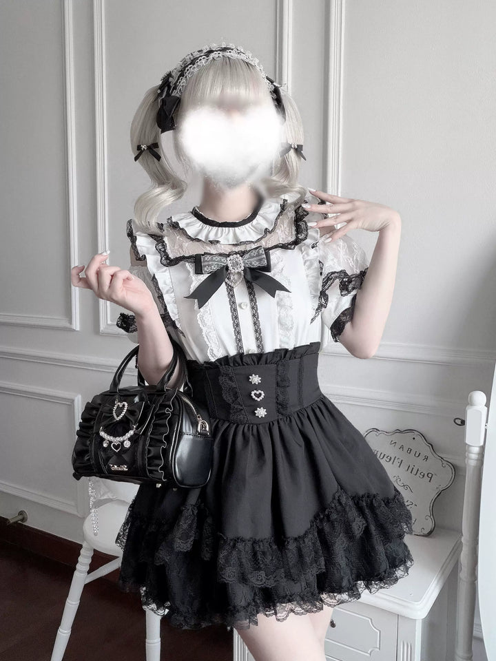 Jirai Kei Petal Shaped Hem Skirt, Layered Lace Hem 45646:857717