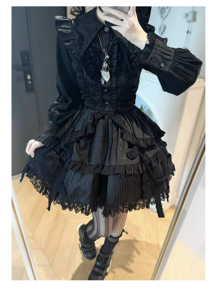Gothic Lolita Black OP Dress, Bat Wing Collar 44074:795986