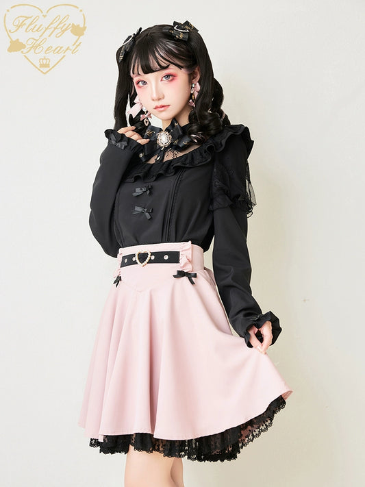 Jirai Kei Black Pink Skirt Heart Buckle High-Waisted Skirt 21934:366420