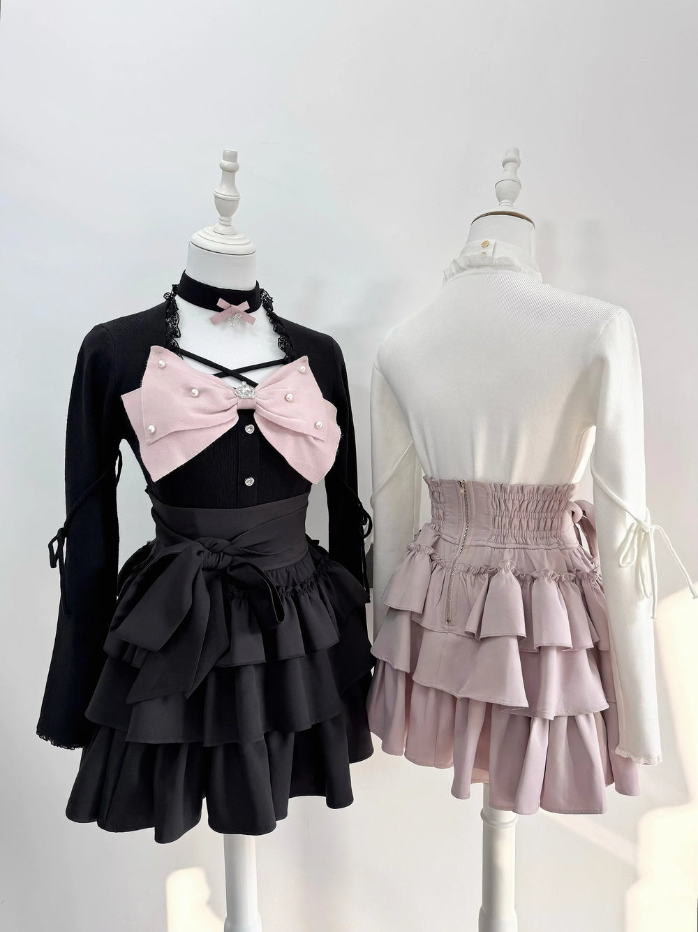 Jirai Kei Knit Top, Tiered Ruffle Skirt, Matching Choker 44685:821212