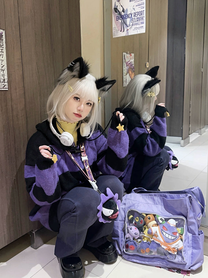 Plus Size Kawaii Coat Cat Ear Hood Sweater Knitted Cardigan 39702:636850