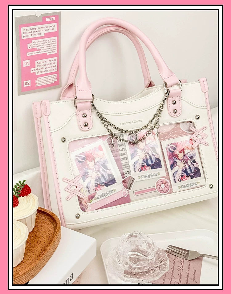 Y2K Square Shaped Ita Bag, Clear Window & Star Chain 45418:848134