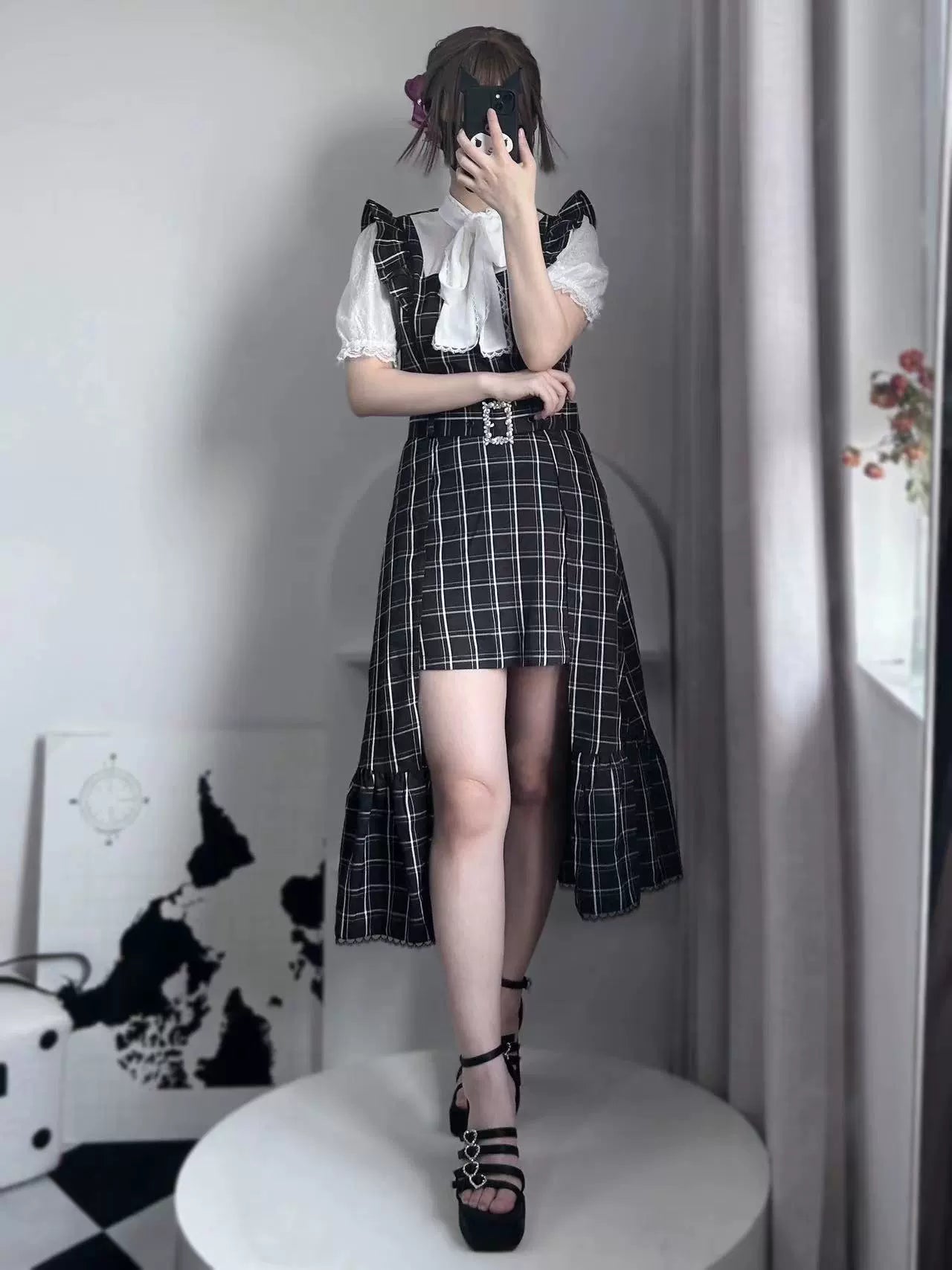 Jirai Kei Dress Faux Two-piece Dress Ruffle Irregular Dress (L M S) 37844:574072