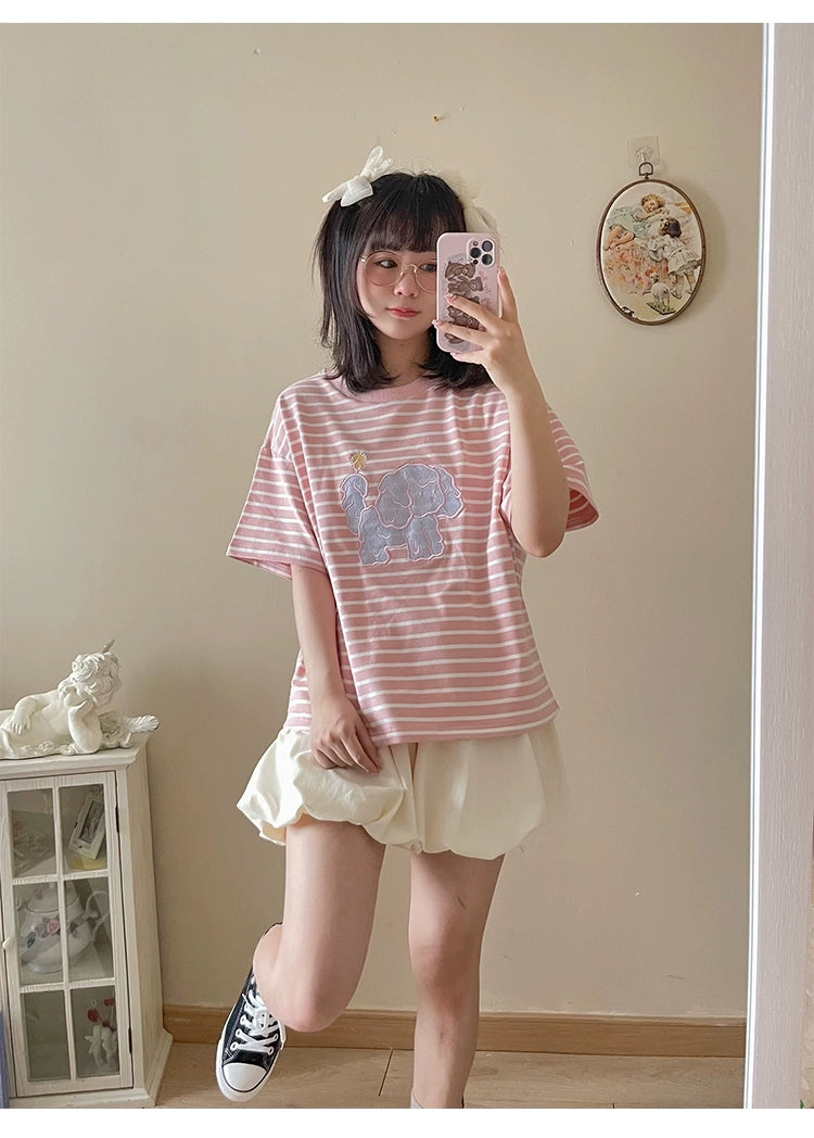 Kawaii Aesthetic Shirt Striped Short Sleeve Cotton Top 36562:518520 36562:518520