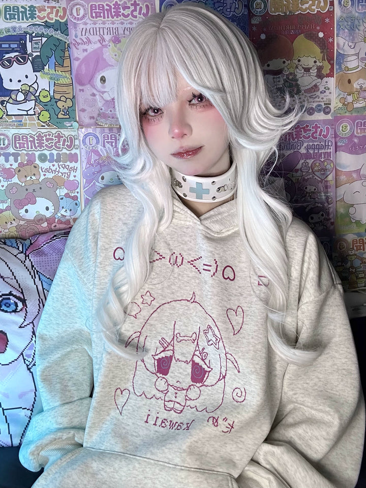 Kawaii Aesthetic Hoodie Anime Pattern Sweatershirt Oversized 33994:481906 33994:481906