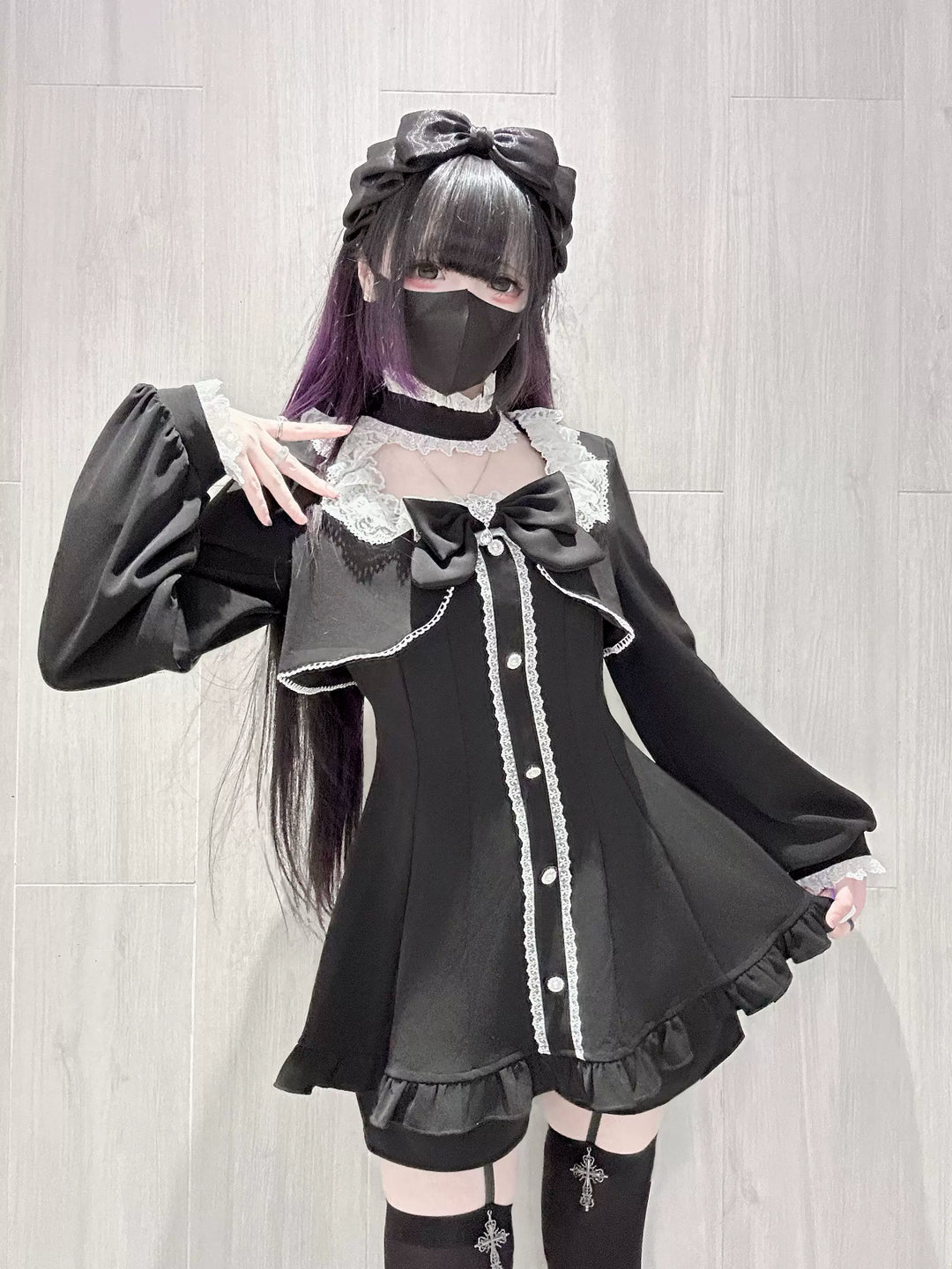 Jirai Kei Long Sleeves Dress, Pocketed Shorts 44197:808129