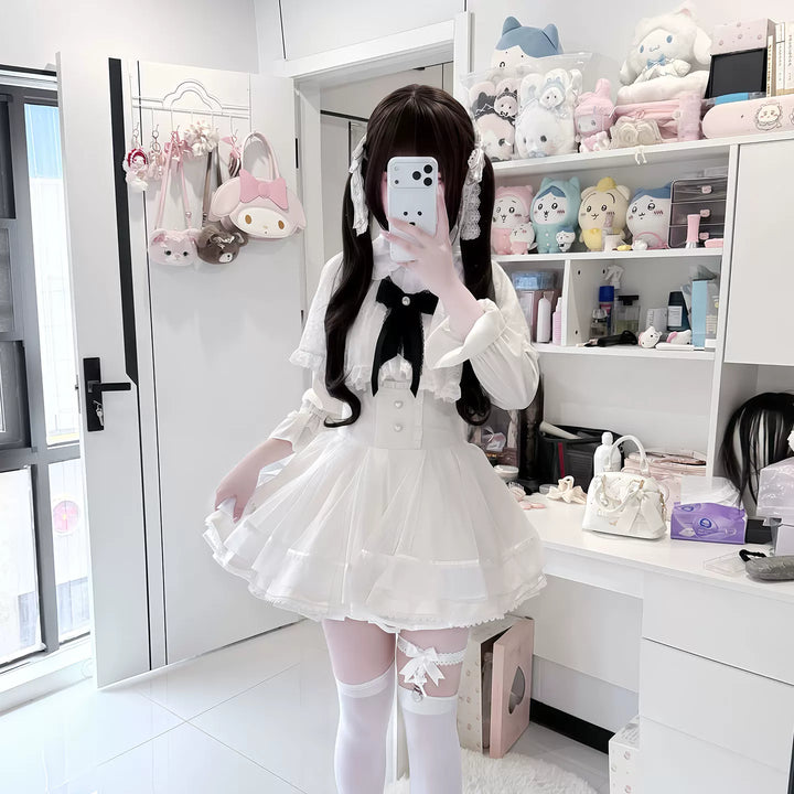 Jirai Kei Winter Cape, Lace Blouse, High-Waist Skirt (2XL 3XL 4XL L M S XL) 44199:808479