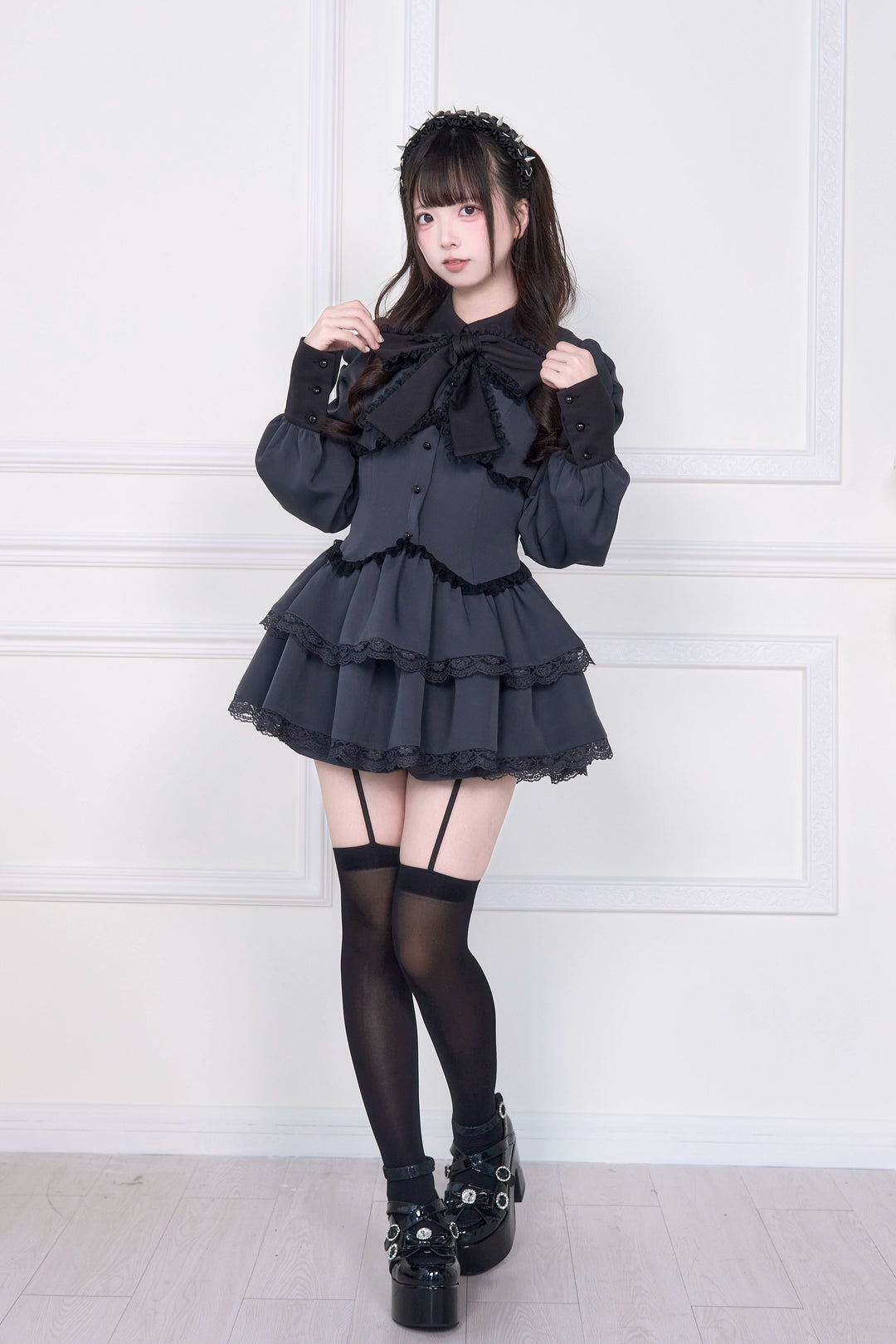 Long-sleeved Jirai Kei Dress, Elastic Shorts 44117:796518