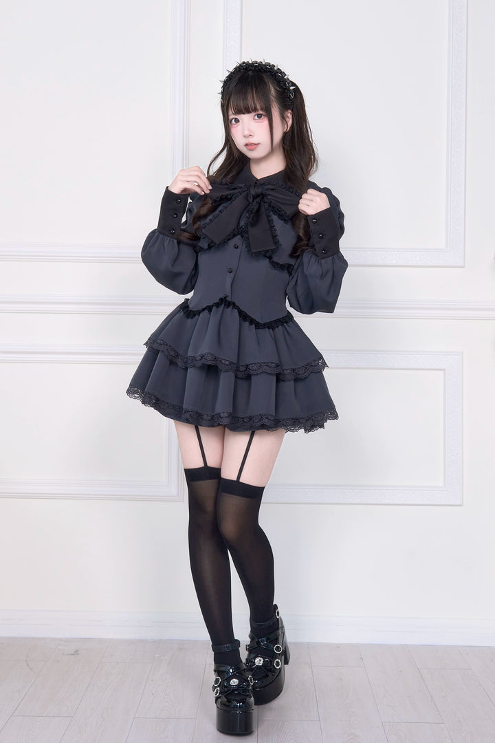 Long-sleeved Jirai Kei Dress, Elastic Shorts 44117:796518