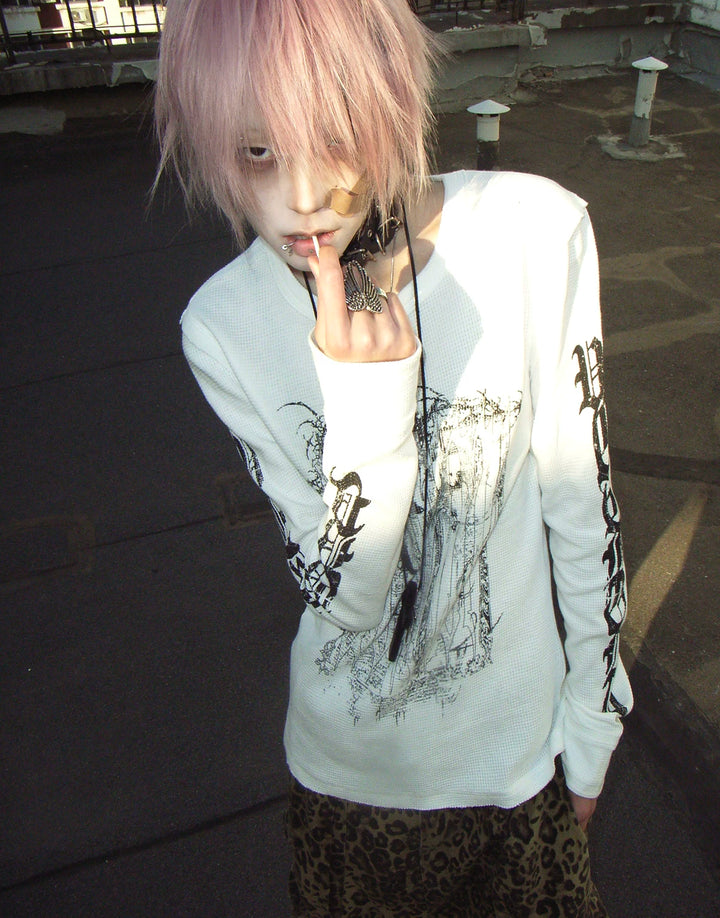 Gothic Printed Long Sleeve T-Shirt, Stretch Cotton 46066:874582