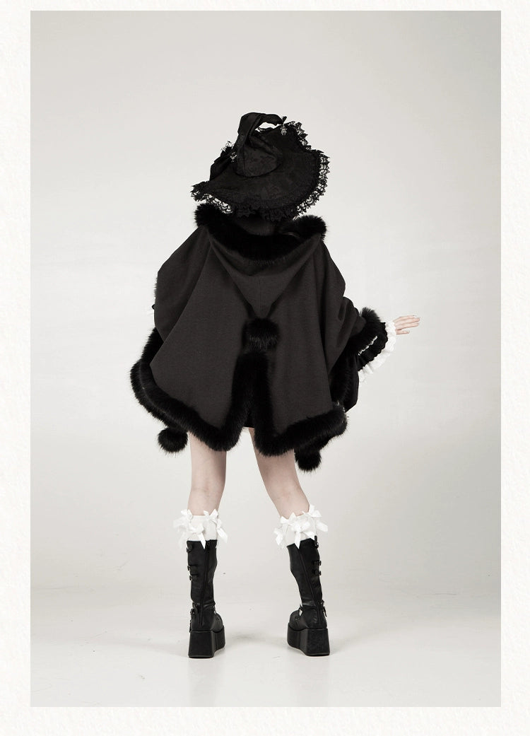 Gothic Lolita Cape Vibrant Hooded Coat Winter Fleece Cloak 40298:707546