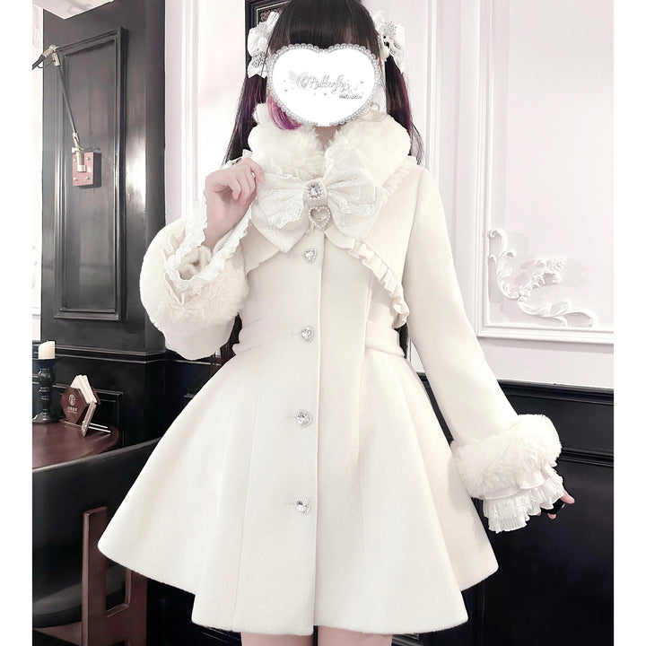 Fluffy Trim Ryousangata Winter Coat, Rhinestone Accents 44200:800843