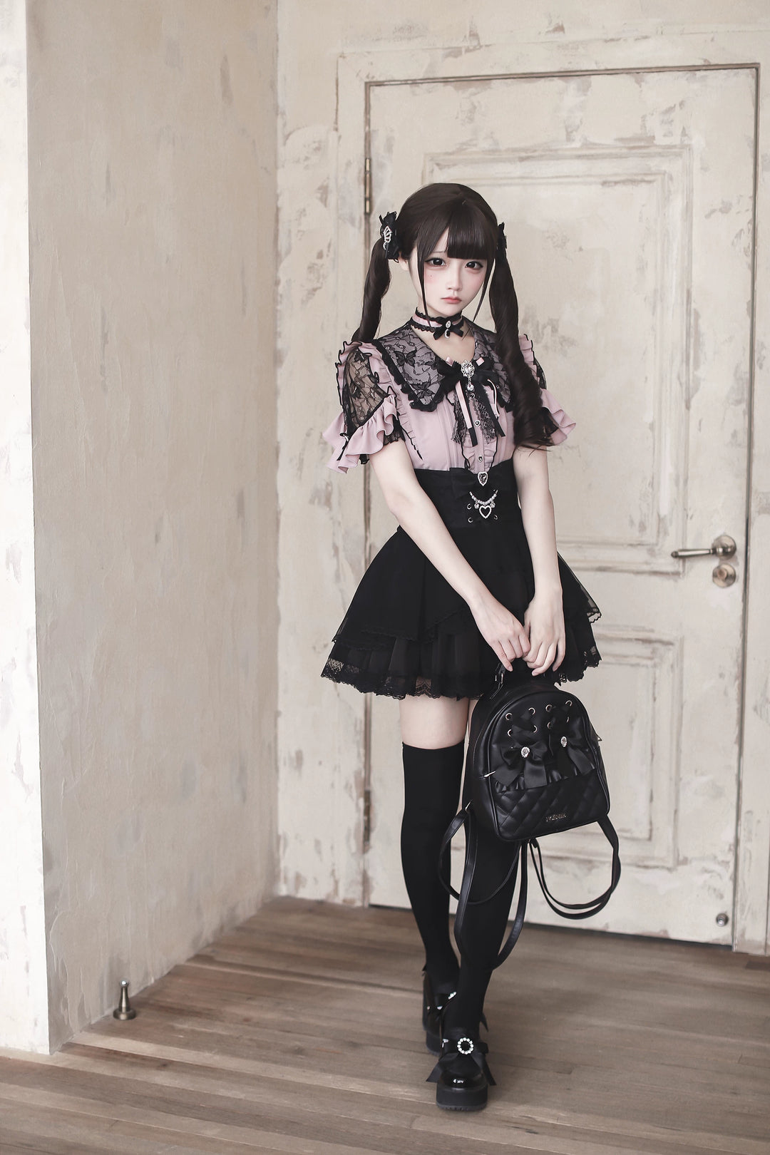 Jirai Kei Lace Sleeve Blouse, Ruffle Details 45194:841389