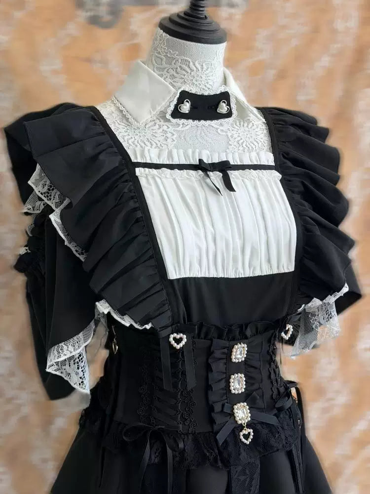 Jirai Kei High Waist Skirt, Lace Ruffle & Rhinestone 45843:865665