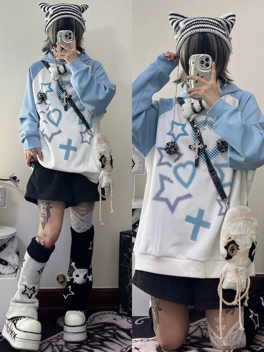 Tenshi Kaiwai Hoodie Blue Cross Sweatshirt 29242:340786