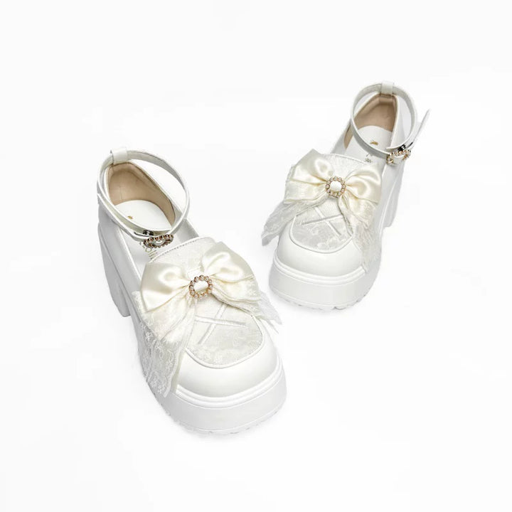White/Black Jirai Kei Loafer Shoes, High Platform (White / 34 35 36 37 38 39 40 41) 44889:825992