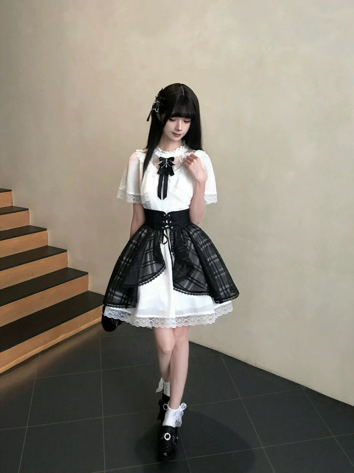 Seiso Kei Dress with Faux Two-Piece Shawl, Sheer Overlay 45621:860344