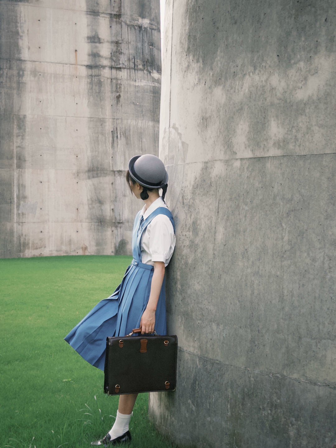 Gay-Blue Knee-Length JK Uniform, Detachable Vest 43446:778477