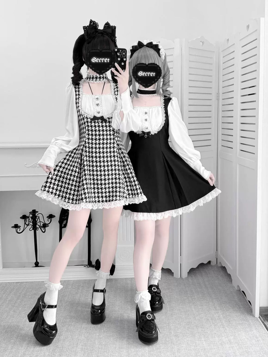 Jirai Kei Houndstooth Dress, Non Detachable Choker 45266:842679