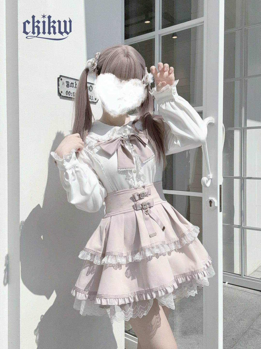 Long Sleeve Ryousangata Blouse, Bunny Eared Collar 43862:787670