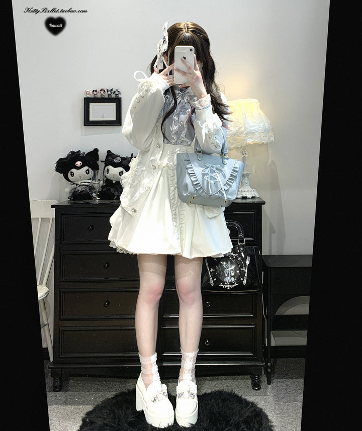 Ryousangata Sweatshirt Cardigan, Ruffled Lace 43732:783899