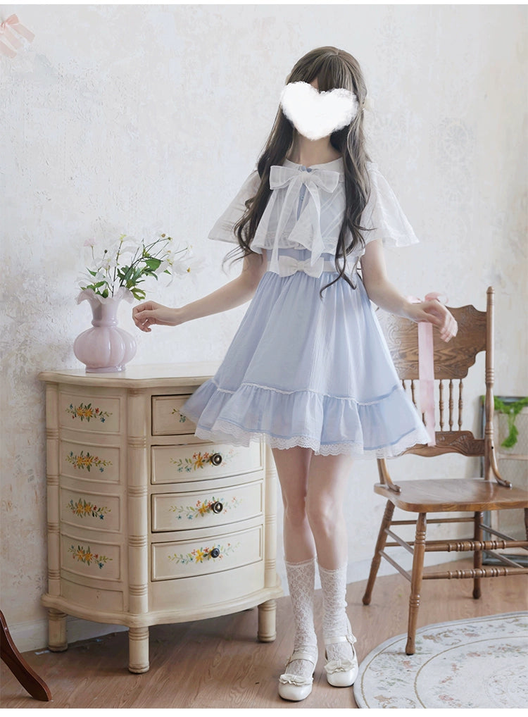Blue / White Ryousangata One Piece Dress, Cape Style (L M S XL) 43547:779029