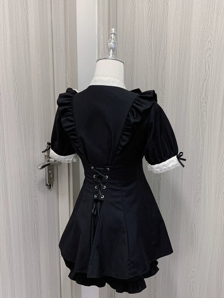 Jirai Kei Dress Set Black Jabot Dress And Shorts 38816:601692