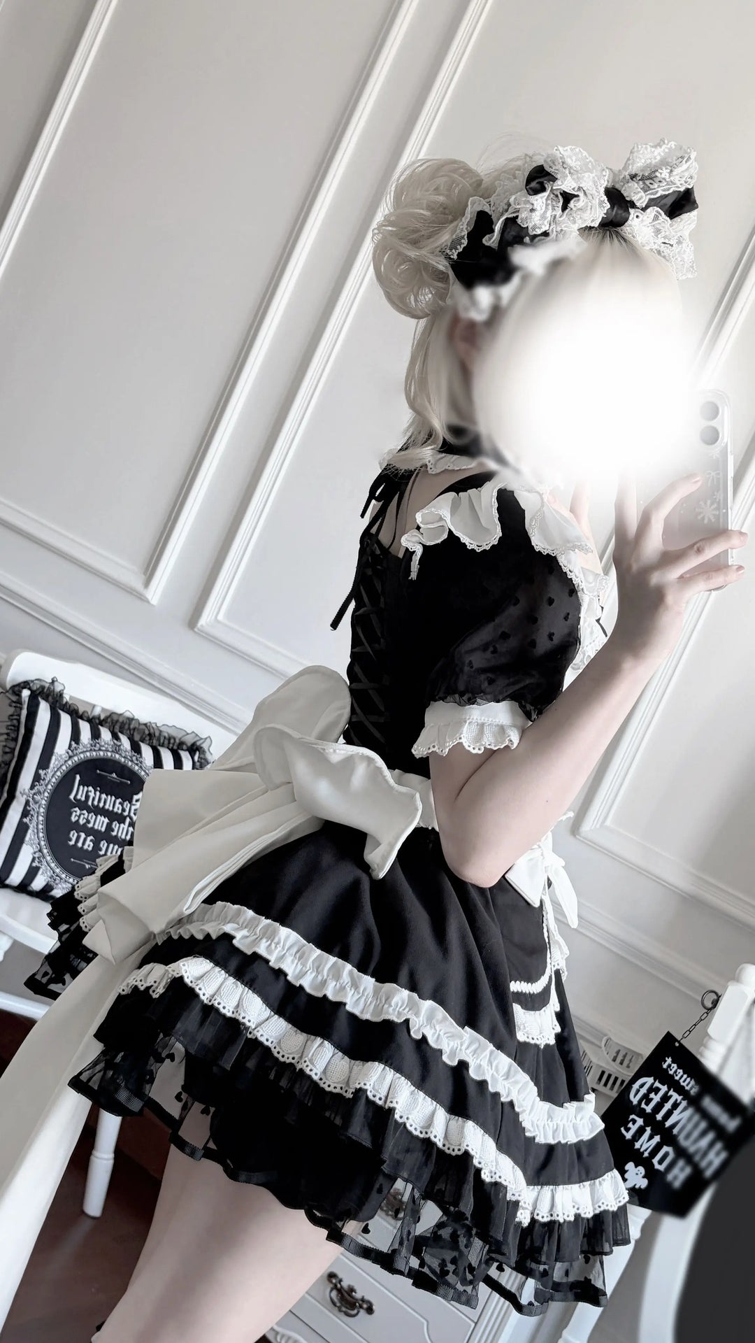 Black and White Maid Lolita Dress, Detachable Apron 46065:874548