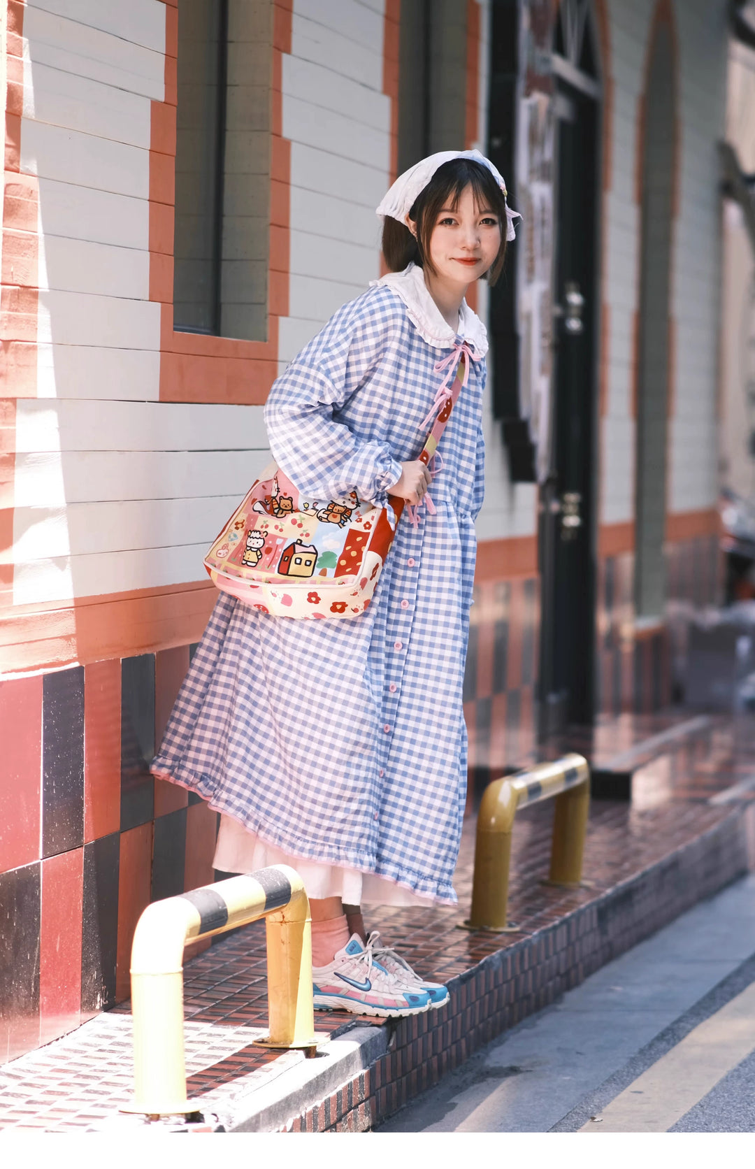 Oversized Mory Kei Dress Plaid Long Sleeve Dress Sweet Dress 36168:517334 36168:517334