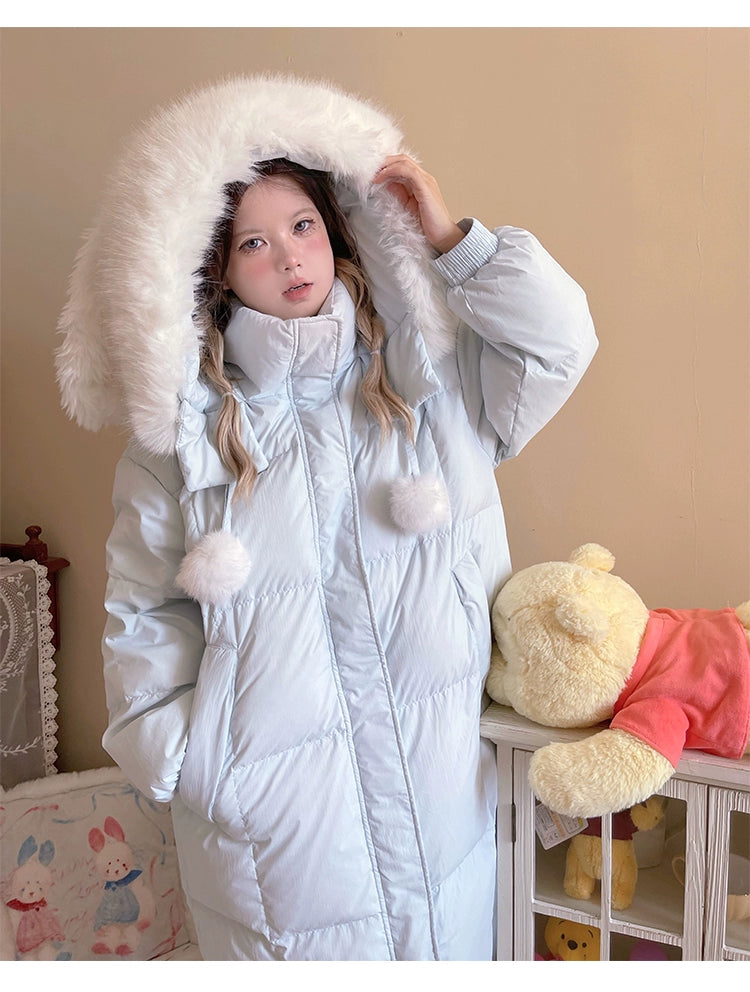 Kawaii Winter Coat Rabbit Ear Hooded Long Down Jacket 40340:665600