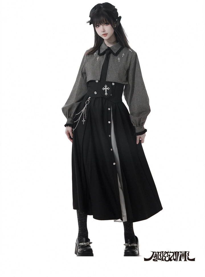 Gothic Striped Blouse and Black Skirt Set 44172:800227